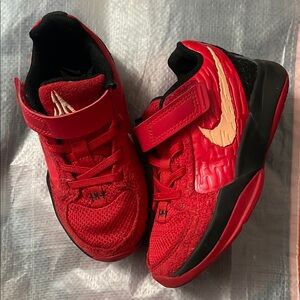 Nike Kids Red and Black Strap Basketball Shoes